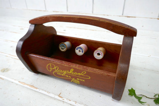 PLAYSKOOL プレイスクール 木製 ヴィンテージ 裁縫箱 ソーイングボックス 糸巻きホルダー付き