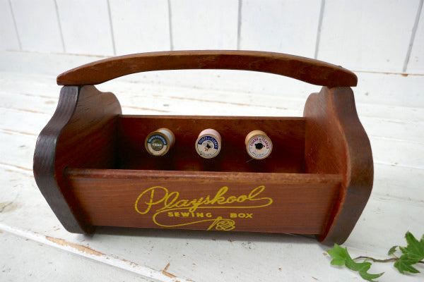 PLAYSKOOL プレイスクール 木製 ヴィンテージ 裁縫箱 ソーイングボックス 糸巻きホルダー付き