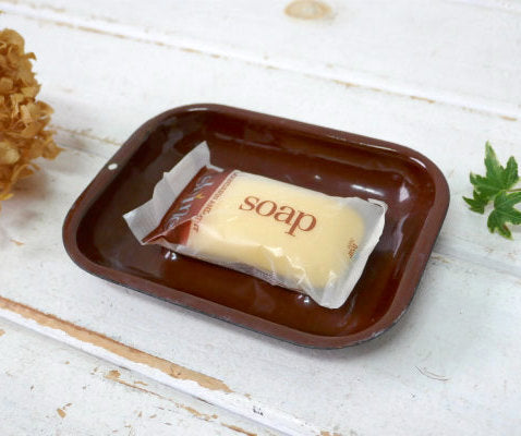 レトロ ブラウンカラー ホーロー製 ヴィンテージ ソープディッシュ 石鹸置き 小物入れ バスルーム