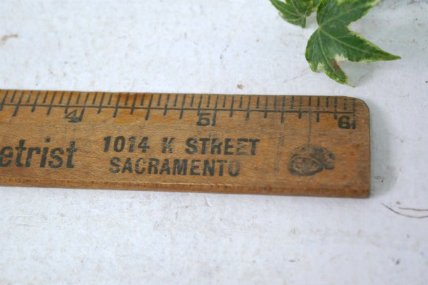 HERMAN DAVIS Optometrist サクラメント 眼科医 アドバタイジング 木製 アンティーク ルーラー 定規 USA