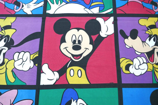 ミッキー&フレンズ ディズニー 43㎝ パネル柄 ヴィンテージ ユーズドシーツ フラットタイプ USA