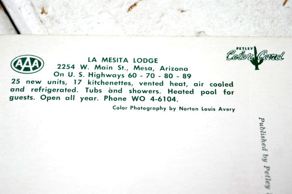 AAA トリプルエー LA MESITA LODGE 1950~1960s アリゾナ州  アメ車 当時   星条旗 フラッグ 風景 写真 ・ヴィンテージ・ポストカード ハガキ・絵葉書・印刷物