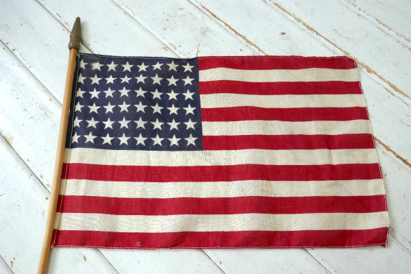 48スター 星条旗 木製ポール付き ヴィンテージ アメリカンフラッグ 旗 アメリカ国旗 星条旗 USA