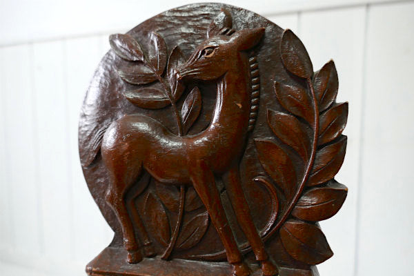 1940's 子鹿 バンビ Syroco Wood 彫刻 アンティーク ブックエンド 本立て ミッドセンチュリー モダン