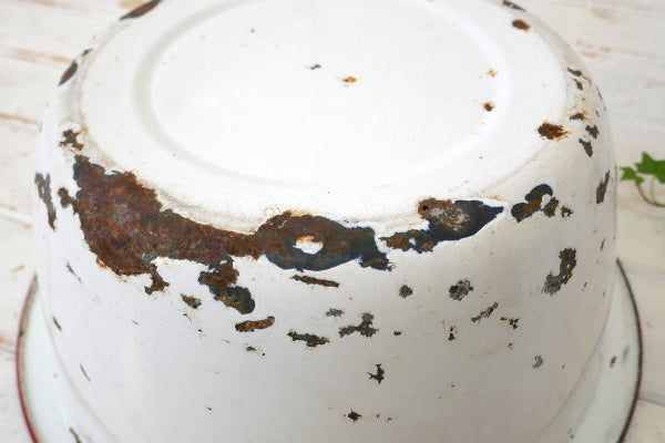 ホワイト&レッド 琺瑯製 シャビー アンティーク ホーロータブ ウォッシュタブ タライ USA