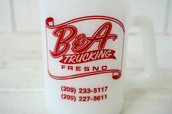 フェデラル B&A TRUCKING FRESNO トラック会社 ミルクガラス製 ヴィンテージ マグカップ アドマグ 食器 USA
