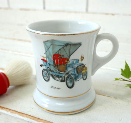 Fiat 1901 フィアット クラシックカー セラミック製 ゴールドトリム ヴィンテージ マスタッシュカップ マグカップ ヒゲ専用マグ