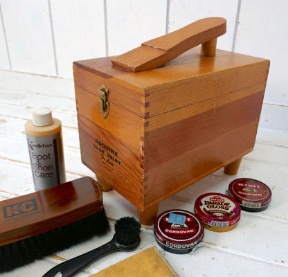 ESQUIRE SHOE 木製 脚付き ヴィンテージ 靴磨きボックス シューケアボックス 道具入れ USA シューシャイン