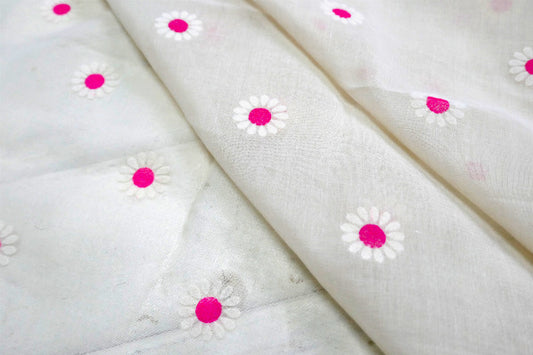 レトロポップ ピンク×ホワイト 花柄 シースルー素材 デッドストック ヴィンテージ ファブリック 生地 ハンドメイド 手芸 USA