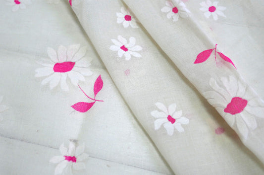 ピンク×ホワイト 花柄 シースルー素材 デッドストック ヴィンテージ ファブリック 生地 ハンドメイド 手芸 USA