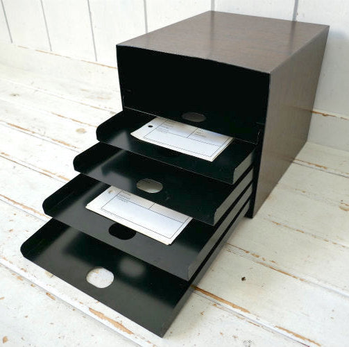 ミッドセンチュリー ウッド柄 メタル製 ６段 引き出し式 ヴィンテージ 書類ケース ファイルトレイ デスクトレイ USA