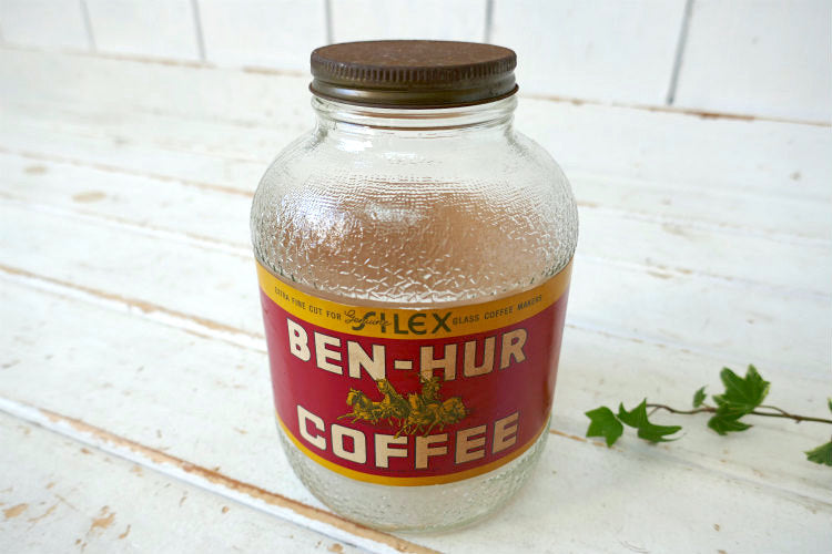 BEN-HUR COFFEE ベンハー コーヒー 40's ヴィンテージ コーヒージャー OLD ガラスジャー ガラス容器 ガラス瓶 USA