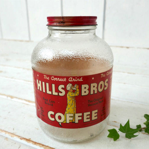 HILLS BROS COFFEE ヒルスコーヒー 40's ヴィンテージ コーヒージャー OLD ガラスジャー ガラス容器 ガラス瓶 USA