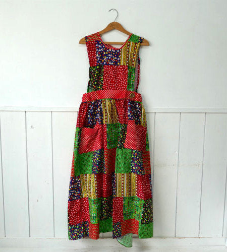 Design House カラフル パッチワーク柄 70s ビンテージ エプロンドレス ワンピース エプロン 古着