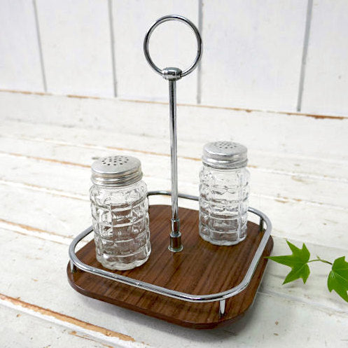 ウッド柄 卓上 回転式 ヴィンテージ カスタースタンド カスター台 調味料スタンド ミッドセンチュリー