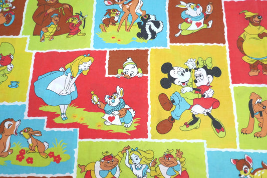 ディズニー ミッキー&フレンズ バンビ ふしぎの国のアリスロビンフッド 70's ビンテージ ユーズドシーツ カットシーツ レア USA 181×133㎝