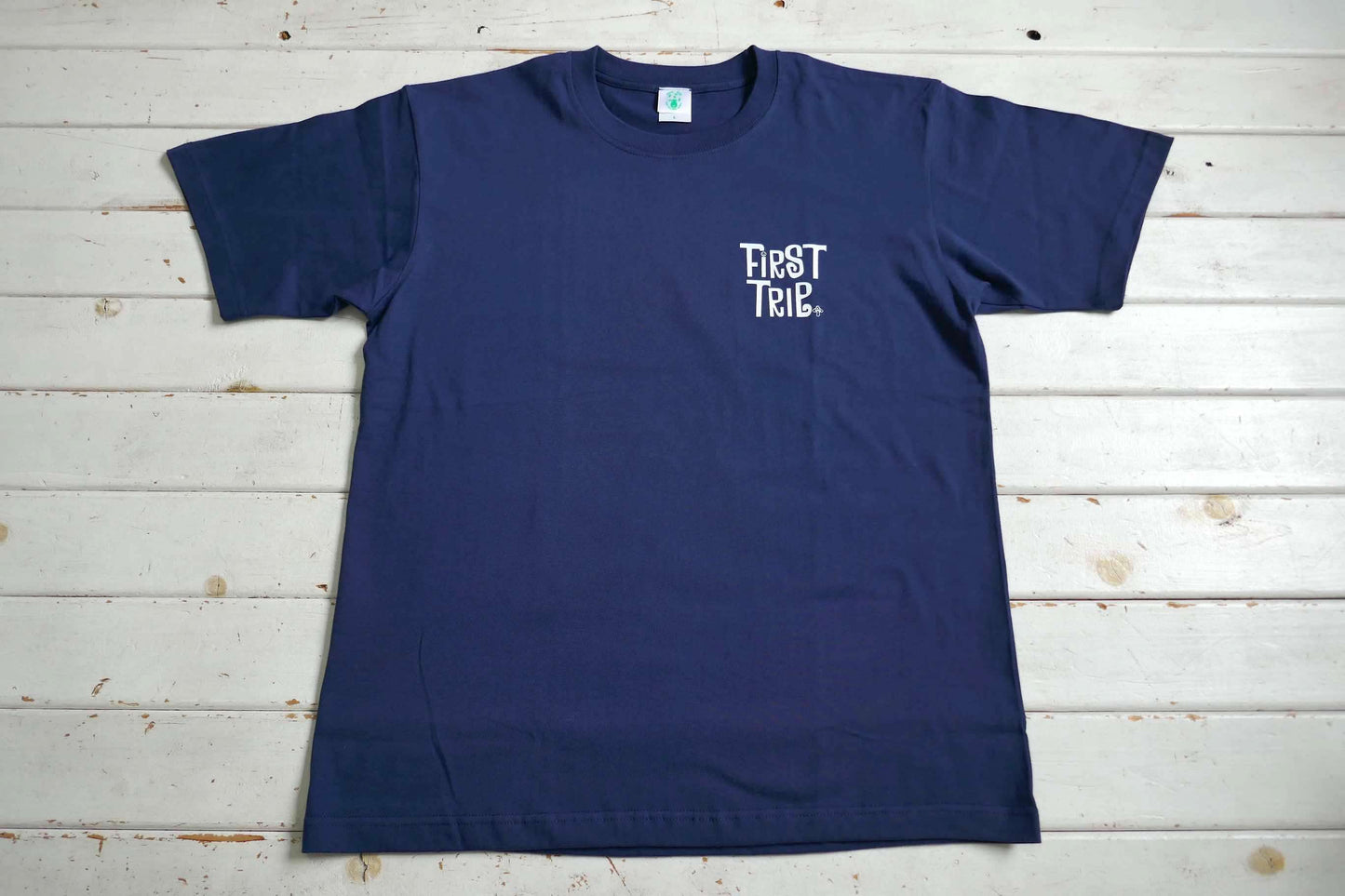 First Trip ファーストトリップ スマイリーフェイス＆キノコ 60's デザイン インディゴ オリジナル Tシャツ 新品 アパレル