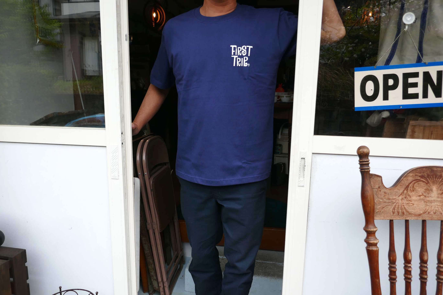 First Trip ファーストトリップ スマイリーフェイス＆キノコ 60's デザイン インディゴ オリジナル Tシャツ 新品 アパレル