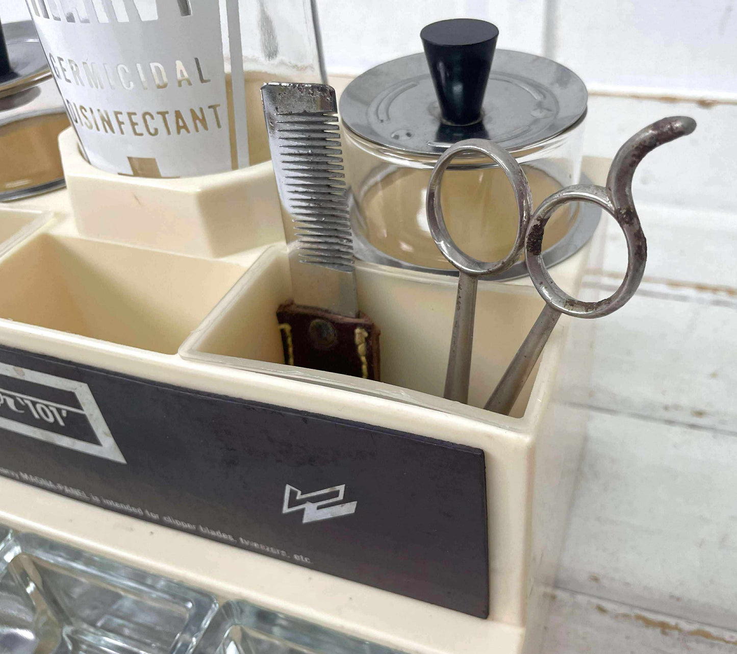 William Marvy company Sani Sentor 101 ガラス瓶 消毒容器 理髪店 BARBER ヴィンテージ サニタイザー 収納トレイ USA 店舗什器