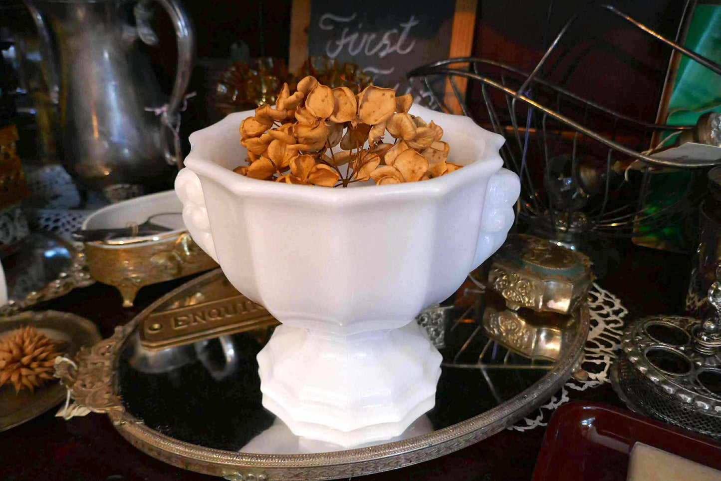 E.O. Brody Co ミルクガラス製 足付き 60's ヴィンテージ フルーツボウル キャンディボウル フラワーベース 花瓶 USA