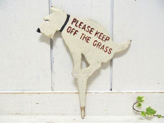 Please Keep Off The Grass 犬 アイアン製 ヴィンテージ サイン 看板 両面サイン ガーデンサイン ガーデニング 庭 USA