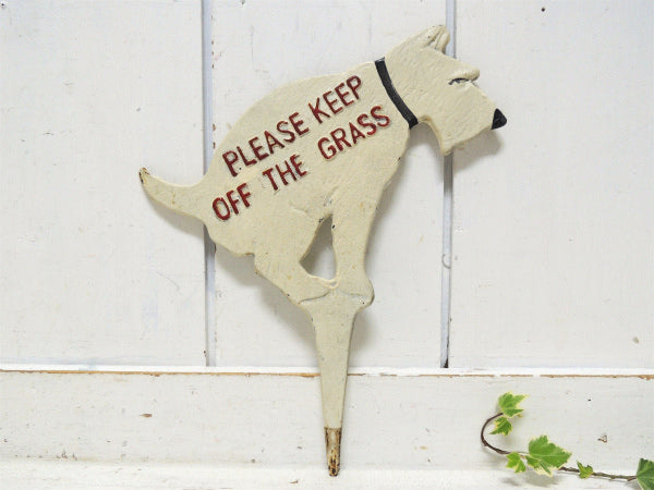 Please Keep Off The Grass 犬 アイアン製 ヴィンテージ サイン 看板 両面サイン ガーデンサイン ガーデニング 庭 USA