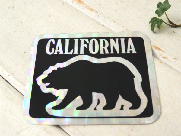 CALIFORNIA カリフォルニア USA グリズリー ビンテージ ラメ ピカピカ 黒 シルバー ステッカー