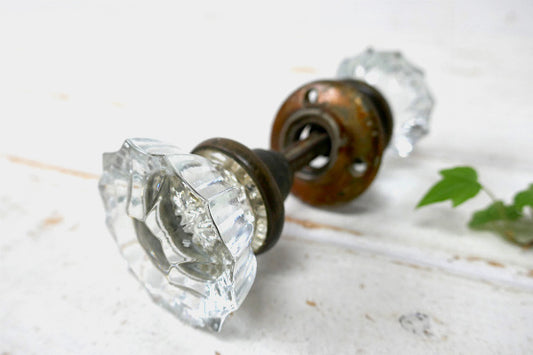 12角形 ガラス製 真鍮製 OLD アンティーク ドアノブ ドアパーツ 建材 インテリア 住宅 エレガント USA