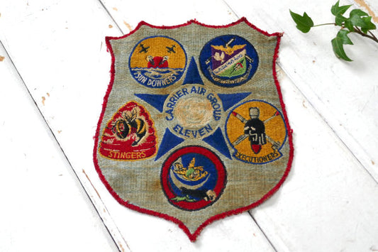 1952y USN CVG-11 アメリカ海軍 CARRIER AIR GROUP ELEVEN 第11空母航空団 ヴィンテージ ミリタリー OLD ジャケットパッチ ワッペン 刺繍 USA