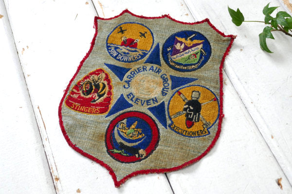 1952y USN CVG-11 アメリカ海軍 CARRIER AIR GROUP ELEVEN 第11空母航空団 ヴィンテージ ミリタリー OLD ジャケットパッチ ワッペン 刺繍 USA