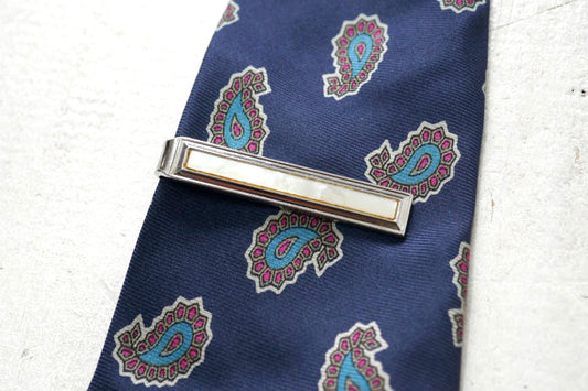 シンプルデザイン シルバートーン 貝 装飾 ヴィンテージ タイピン USA タイバー ファッションアクセサリー