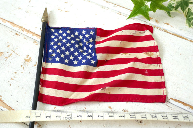 USA アメリカ合衆国 星条旗 ヴィンテージ  アメリカン フラッグ ポール付き ジャンク アメリカンビンテージ 看板