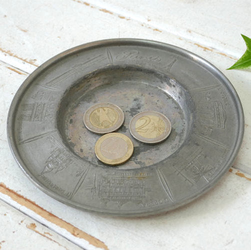 Paris フランス パリ 観光地 エッフェル塔 凱旋門 ノートルダム大聖堂 ピューター ノルウェー製 アンティーク プレート トレイ 皿