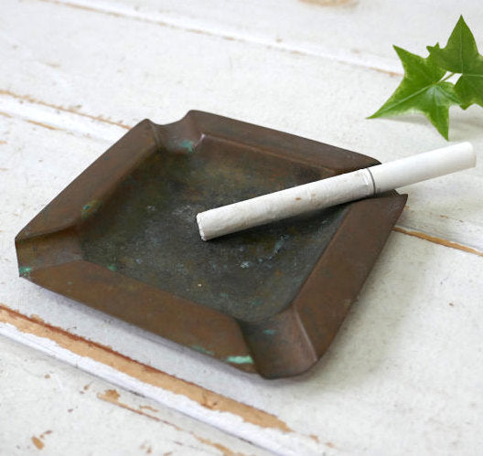 シンプルデザイン British Made イギリス 真鍮&銅製 スクエア アンティーク アシュトレイ 灰皿
