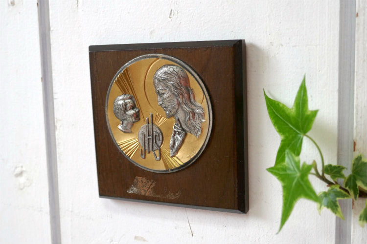 イエスキリスト JHS JESUS HOMINUM SALVATOR イタリア製 アンティーク 壁飾り オブジェ 聖品