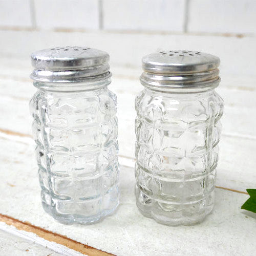 アンカーホッキング ガラス製 ワッフルパターン 50's ヴィンテージ ソルト&ペッパー シェーカー 塩コショウ入れ USA