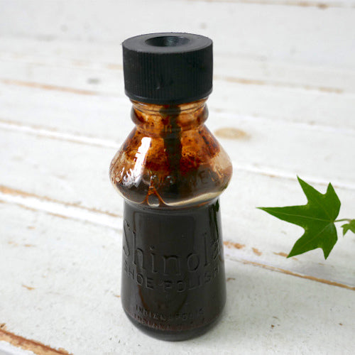 Shinola SHOE POLISH 40's ヴィンテージ シューポリッシュ シューシャイン 靴磨き ガラス容器 ボトル 瓶 ブラウン USA エンボス