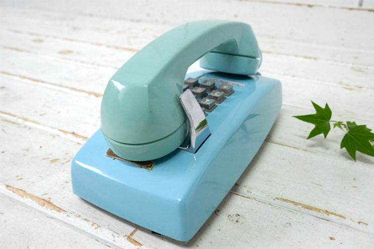 Bell System Western Electric 水色 プッシュボタン 壁掛け レトロ ヴィンテージ 電話機 ウォールフォン USA