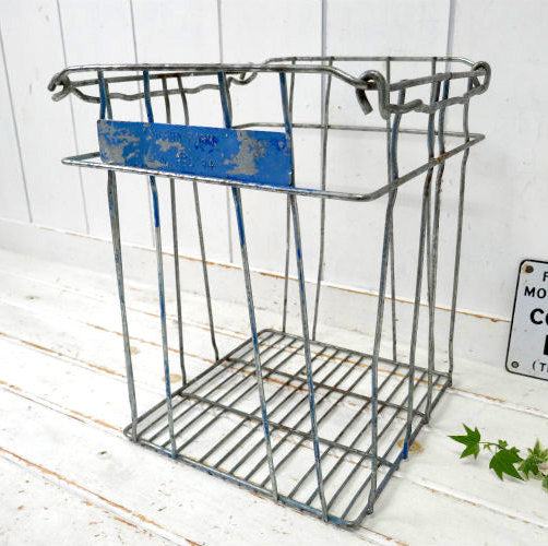 OLSON FARM カリフォルニア メタル製 ミルクボトルケース キャリーケース ヴィンテージ ワイヤーバスケット カゴ クレート ケースUSA