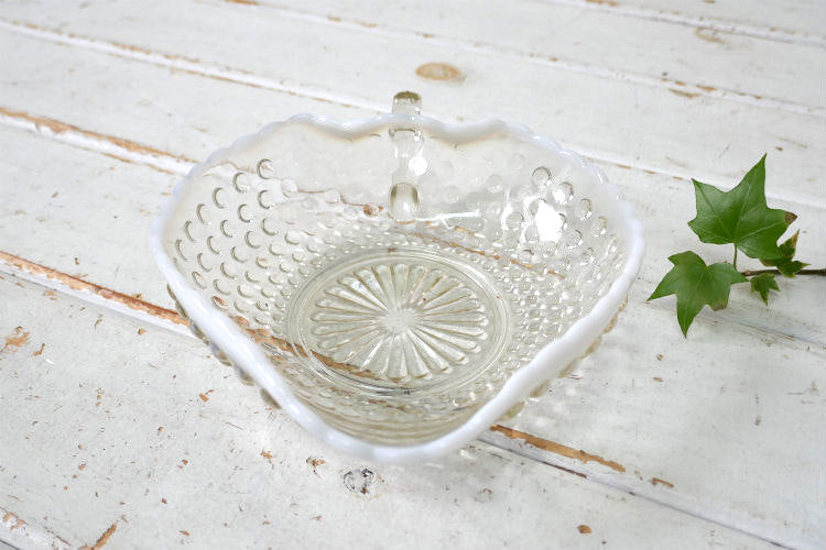 アンカーホッキング ムーンストーン ホブネイル ハンドル付き ハート型 40's ヴィンテージ サービングディッシュ キャンディトレイ 皿 食器