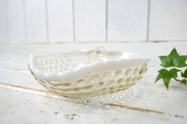 アンカーホッキング ムーンストーン ホブネイル ハンドル付き ハート型 40's ヴィンテージ サービングディッシュ キャンディトレイ 皿 食器