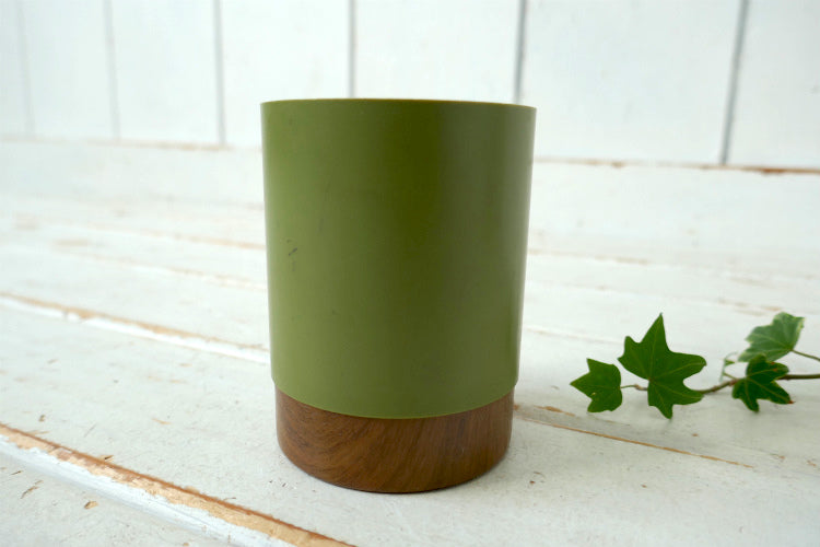 ミッドセンチュリー グリーン×ウッド柄 ヴィンテージ ペンスタンド ペン立て ステーショナリー 文具 USA