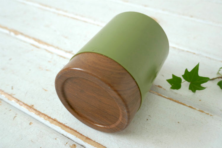 ミッドセンチュリー グリーン×ウッド柄 ヴィンテージ ペンスタンド ペン立て ステーショナリー 文具 USA