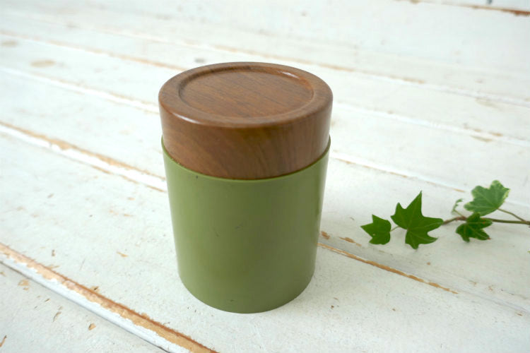 ミッドセンチュリー グリーン×ウッド柄 ヴィンテージ ペンスタンド ペン立て ステーショナリー 文具 USA