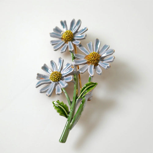 エナメル 水色 フラワーモチーフ 花 ヴィンテージ ブローチ スカーフ留め アクセサリー ジュエリー USA