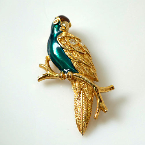 AVON エイボン オウム 鳥 ラインストーン 80's ヴィンテージ ブローチ アクセサリー コスチュームジュエリー USA