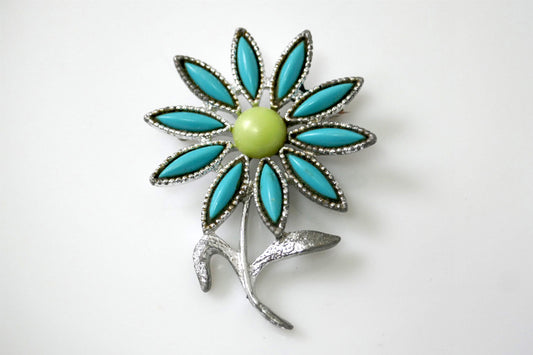 サラ コンベントリー Sarah Coventry デイジータイム フラワー ターコイズ 70's ヴィンテージ ブローチ アクセサリー コスチュームジュエリー USA
