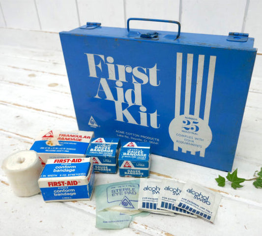 ACME COTTON PRODUCTS ブルー メタル製 2段式 レトロ 70's ヴィンテージ 救急箱 ファーストエイド USA