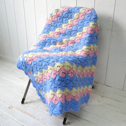 アメリカ パステルカラー ヴィンテージ グラニーブランケット ニットブランケット ハンドメイド 大判 古着