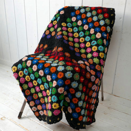 アメリカ製 レトロ モチーフ編み イニシャル入り アンティーク グラニーブランケット ニットブランケット 大判